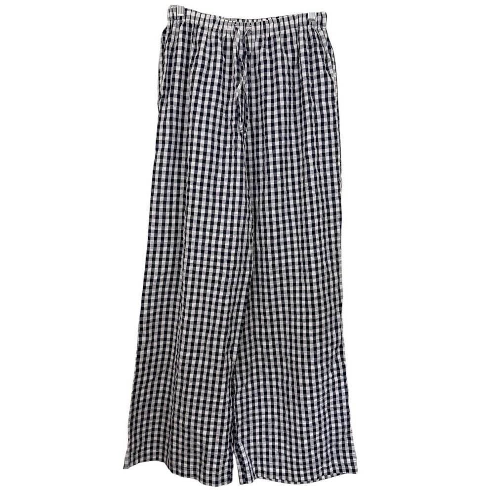 Reformation Olina Pant Sz Medium Gingham Navy White Wide Leg Drawstring Elastic